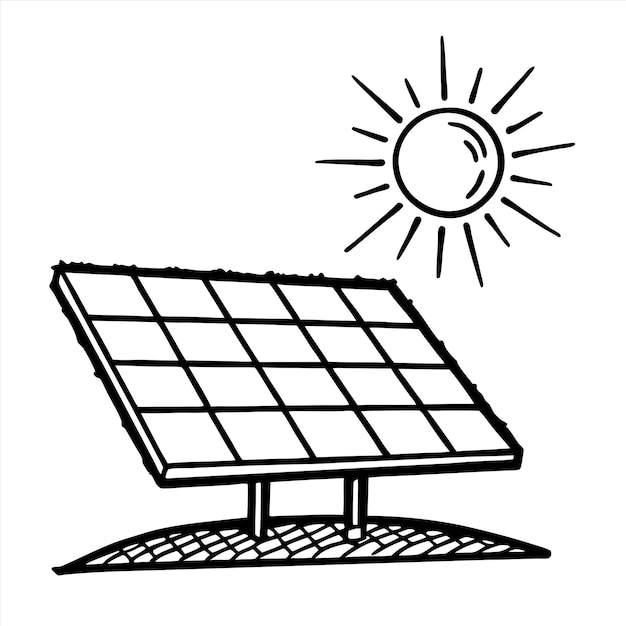 a drawing of a solar panel with a sun and the sun behind it