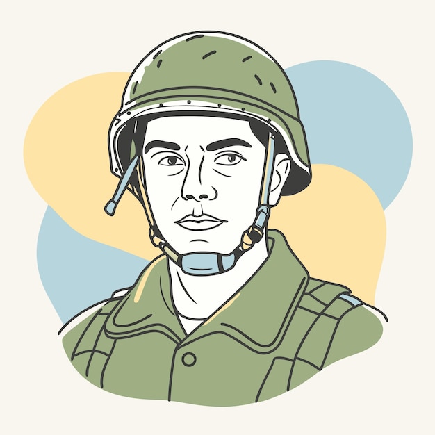 a drawing of a soldier with a blue and yellow background