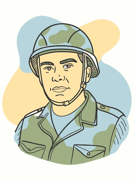 a drawing of a soldier with a face and a helmet on it