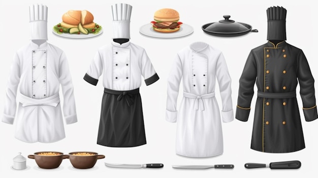 Vector a drawing of some chefs uniforms and some of them with a chef hat