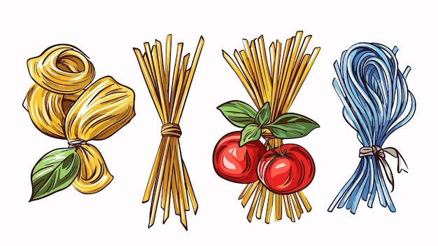 Vector a drawing of some pasta and a blue spoon with a bunch of pasta