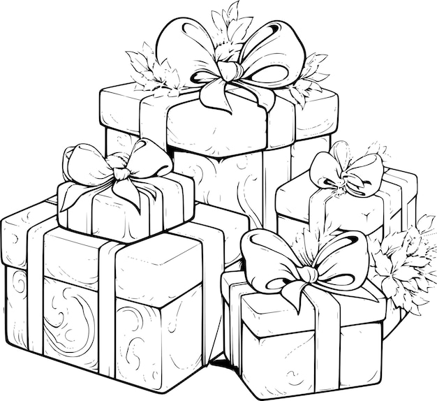 Vector a drawing of a stack of gift boxes with a ribbon and a bow