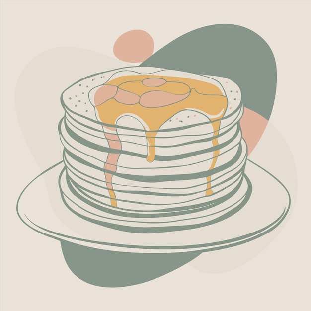 a drawing of a stack of pancakes with syrup on it