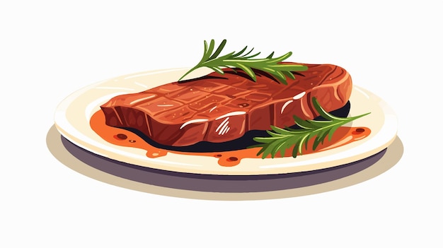 a drawing of a steak on a plate with a green leaf on it