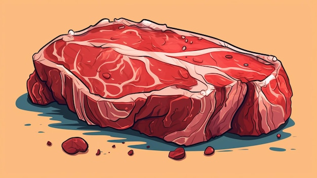 a drawing of a steak with a red background