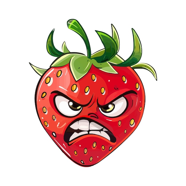 a drawing of a strawberry with a angry face