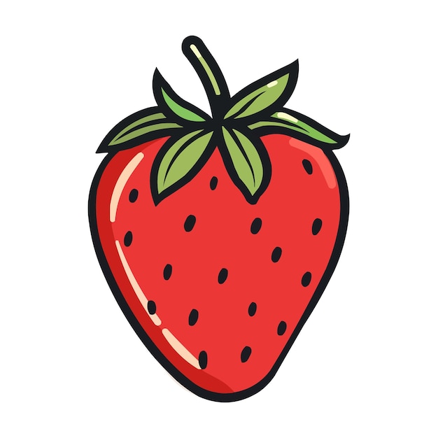 a drawing of a strawberry with a green leaf