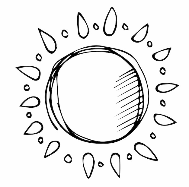 Drawing of the sun. Symbol of the sunny weather. vector hand drawn illustration in the doodle style