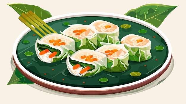 Vector a drawing of sushi on a plate with a green plate with a green plate with a green plate with a green plate with a sushi on it