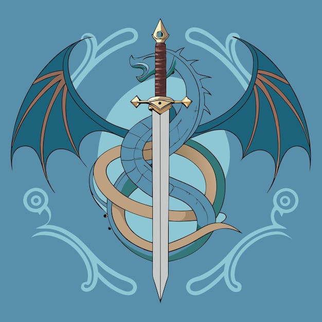 Vector a drawing of a sword with a dragon on the top