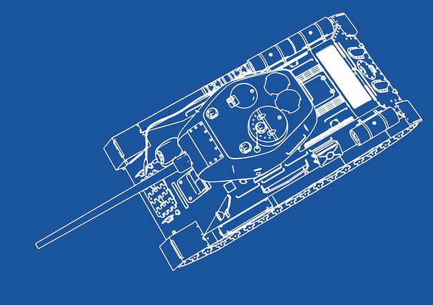 Drawing of a tank on a blue backgroundvectorx9xA