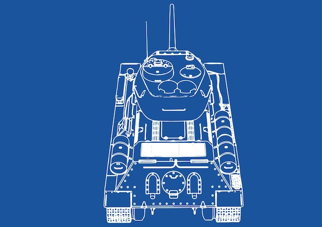 Drawing of a tank on a blue backgroundvectorx9xA