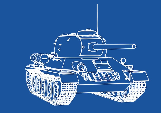 Drawing of a tank on a blue backgroundvectorx9xA