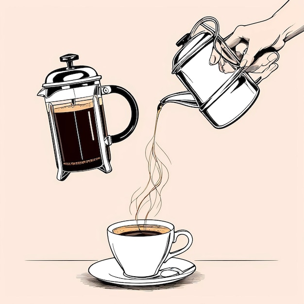 a drawing of a teapot and a cup of coffee