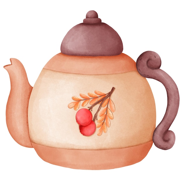 a drawing of a teapot with a branch on it