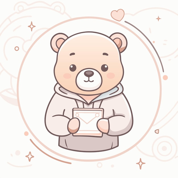 Vector a drawing of a teddy bear holding a book with a heart in the background