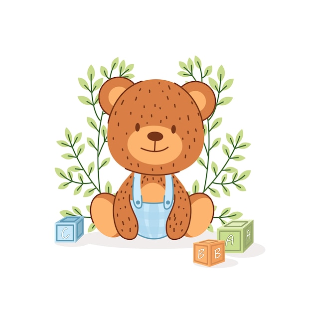 Drawing Teddy bear isolated on a white background