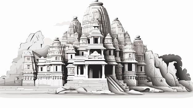 a drawing of a temple with a large statue on it