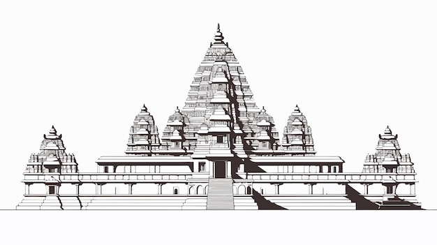 a drawing of a temple with a picture of a building in the middle