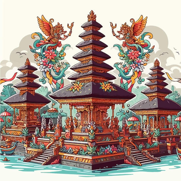 a drawing of a temple with a picture of a pagoda