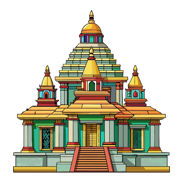 a drawing of a temple with a picture of a temple on it