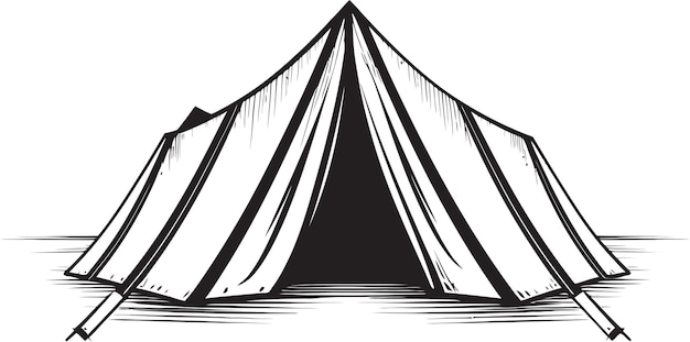 Vector a drawing of a tent with a black and white drawing of a tent