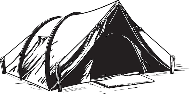 Vector a drawing of a tent with a black and white drawing of a tent