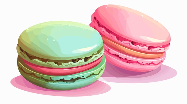 a drawing of three colorful green and pink macarons