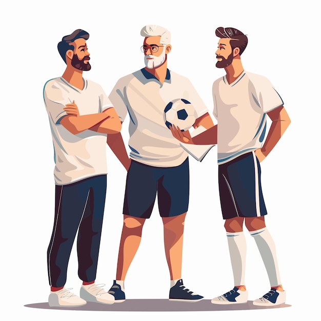 Vector a drawing of three men with a soccer ball