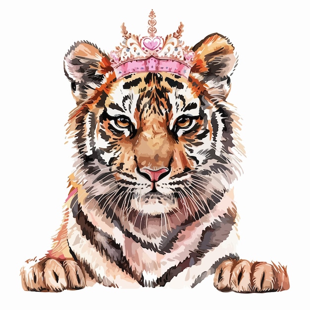 Vector a drawing of a tiger wearing a crown and a crown