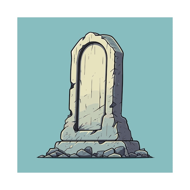 Vector a drawing of a tombstone with a stone face and a blue background