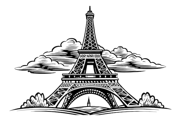 Vector a drawing of a tower with the words eiffel tower on it