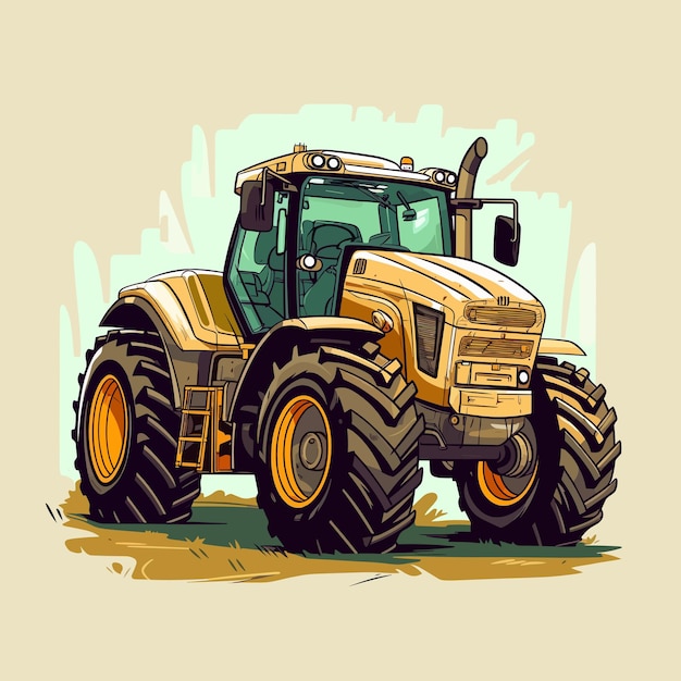 A drawing of a tractor with a yellow front and a green front.