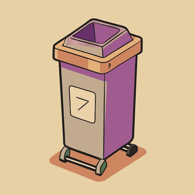 a drawing of a trash can with an arrow on it