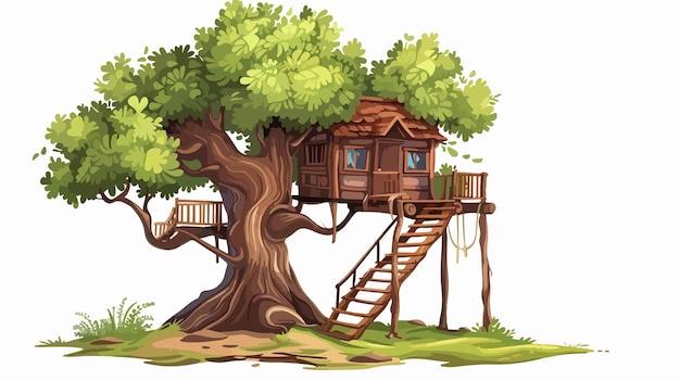 Vector a drawing of a tree house with a treehouse on the top