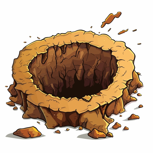 a drawing of a tree stump with a hole in it