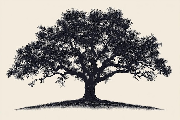 a drawing of a tree with a black and white drawing of a tree