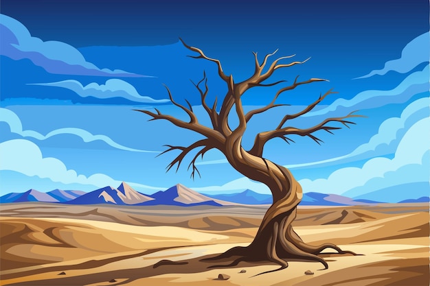 a drawing of a tree with the mountains in the background