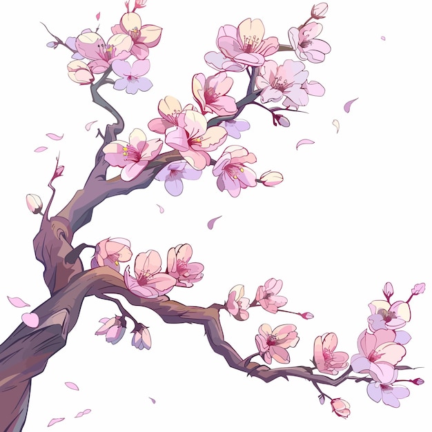 a drawing of a tree with pink flowers