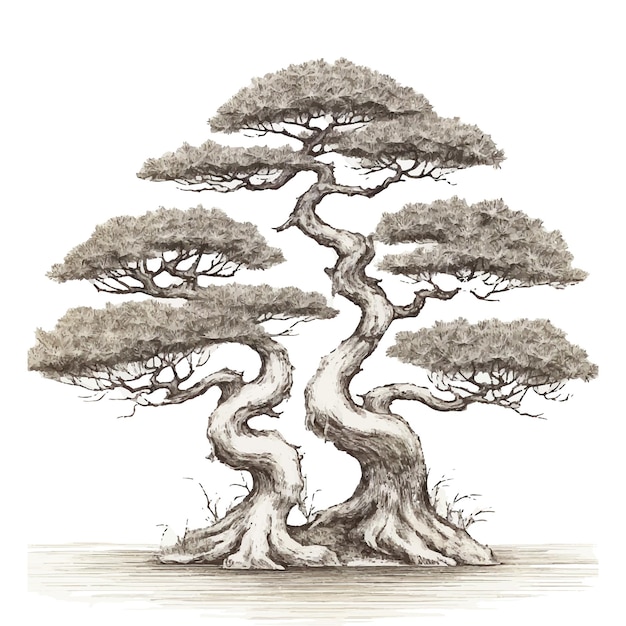 Vector a drawing of a tree with the word bonsai on it