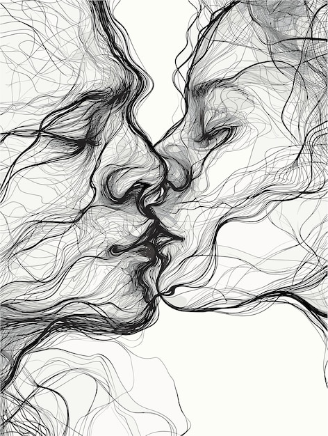 Vector a drawing of two faces with the words  kiss  on it