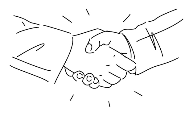 A drawing of two hands shaking in black and white.