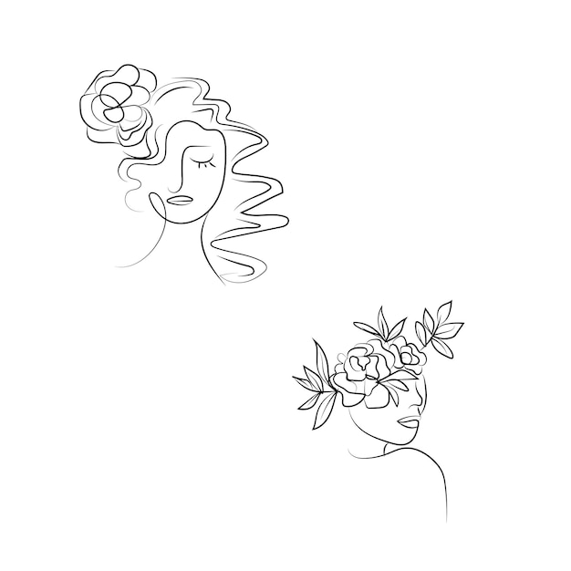 A drawing of two women with flowers on their heads.