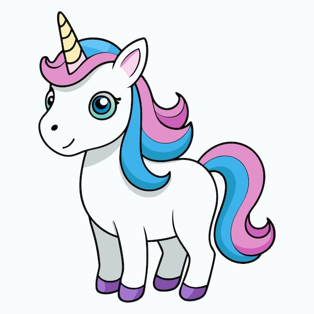 Vector a drawing of a unicorn with a blue and purple tail and the word unicorn