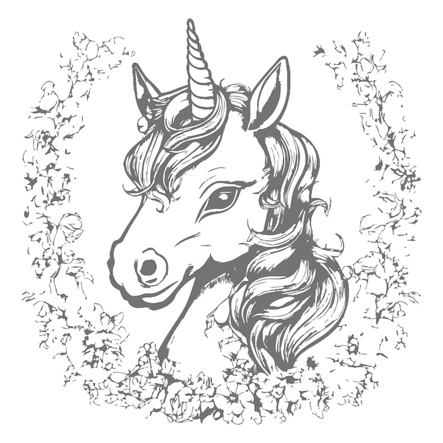 Vector a drawing of a unicorn with a flower in the middle