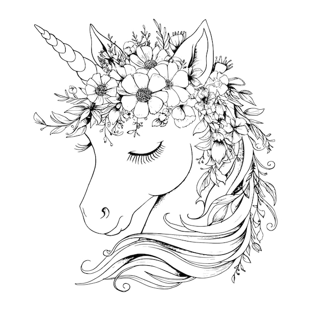 Vector a drawing of a unicorn with flowers and the words quot unicorn quot on it