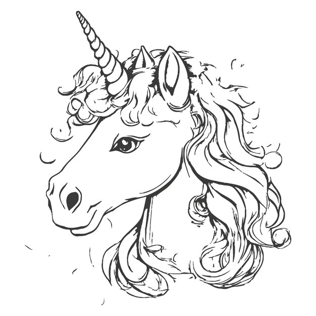 Vector a drawing of a unicorn with a horn and horns