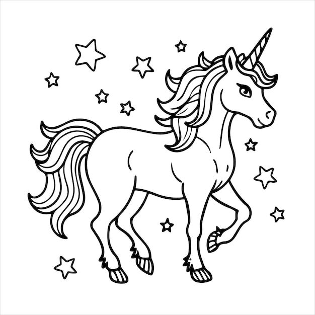 Vector a drawing of a unicorn with stars and a white background