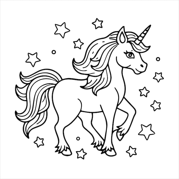 Vector a drawing of a unicorn with stars and the words unicorn