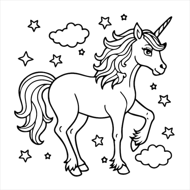 Vector a drawing of a unicorn with the word unicorn on it